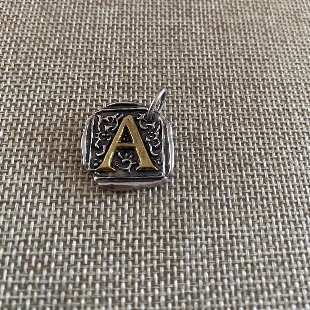 Waxing Poetic “A” brass sterling silver charm